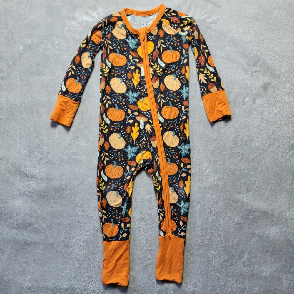 Millie + Roo Bamboo Pumpkin Fall Romper Sleeper 6-12 Months Zip Pajamas